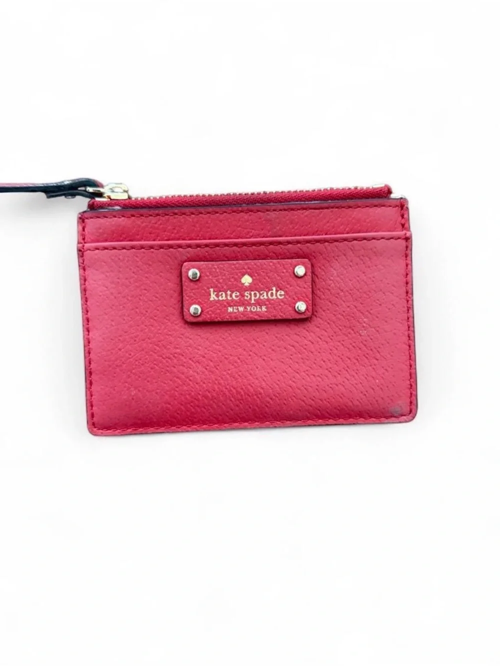 kate spade red leather zip card wallet